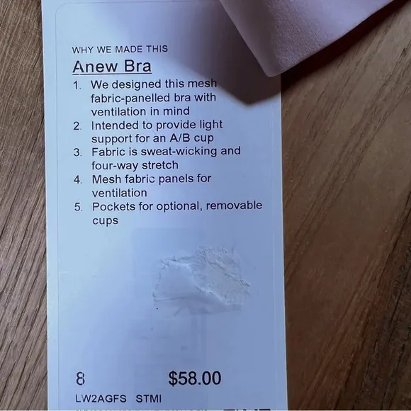 #0014 Lululemon Anew Bra, Strawberry Milkshake (A/B Cup)