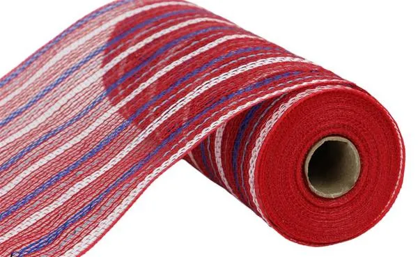 10" Poly/Jute Matte Stripe Mesh: Red, Royal Blue, White (10 Yards) RY8033CX