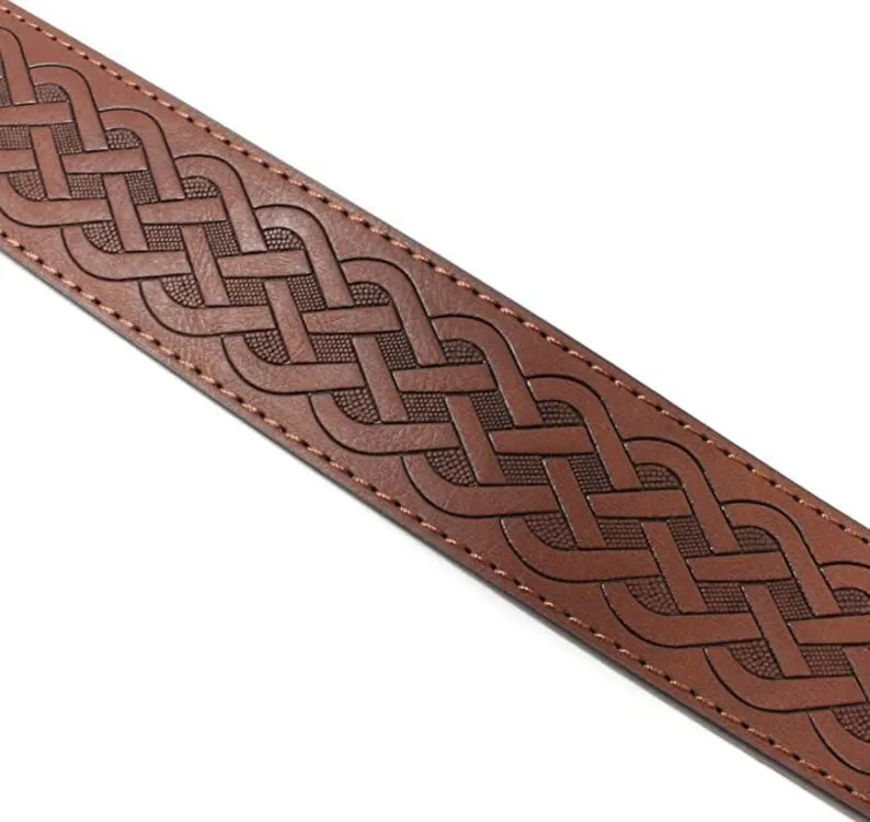 1.5'' Wide Celtic Knot Brown Leather Snap Belt Strap