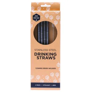 ***20% OFF***Ever Eco Stainless Steel Straws Straight - 4 Pack   Brush
