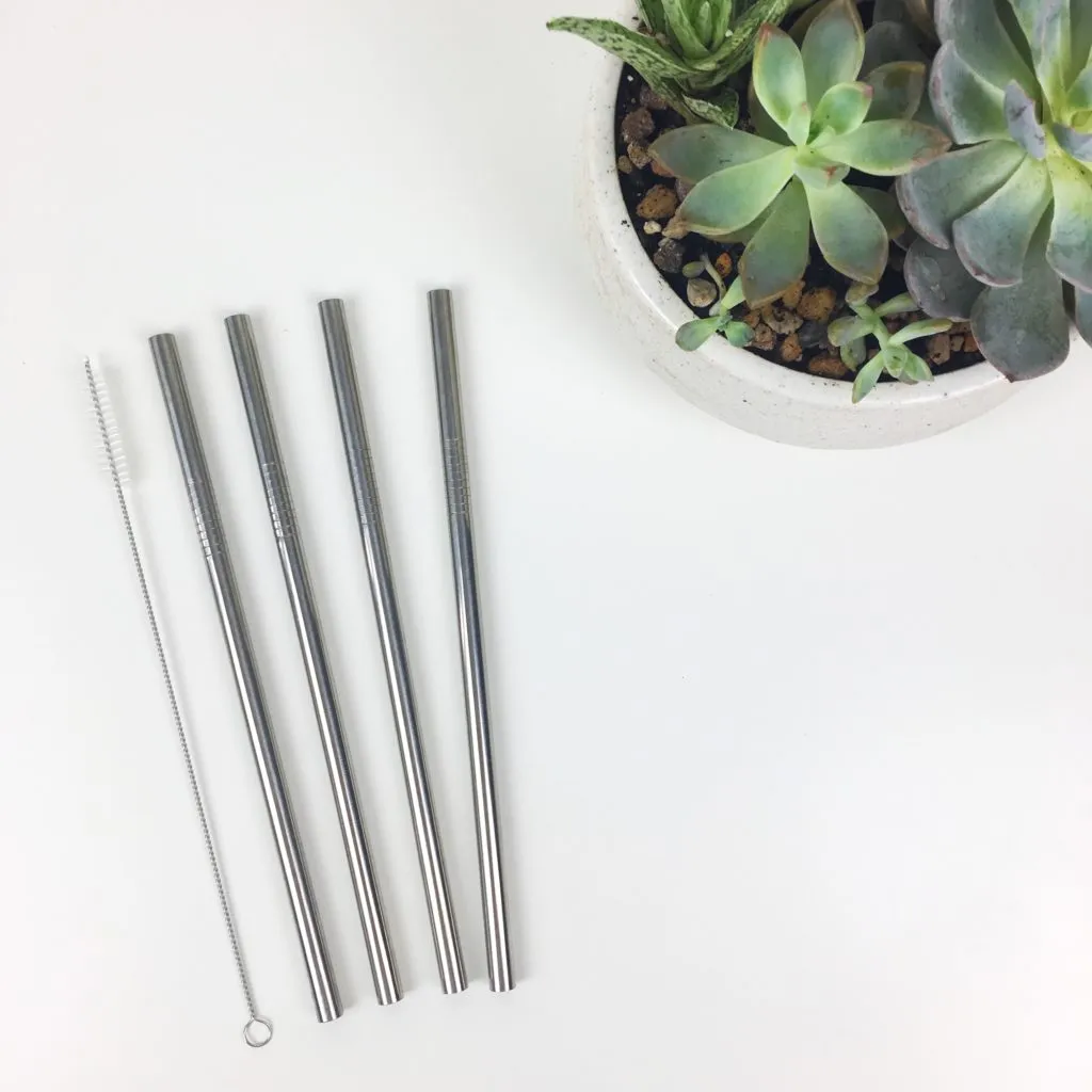 ***20% OFF***Ever Eco Stainless Steel Straws Straight - 4 Pack   Brush