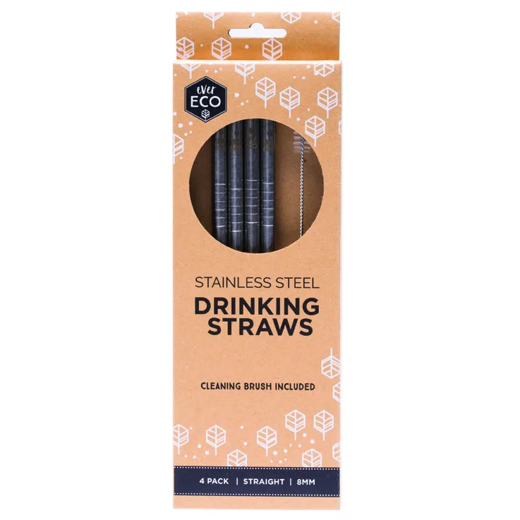***20% OFF***Ever Eco Stainless Steel Straws Straight - 4 Pack   Brush