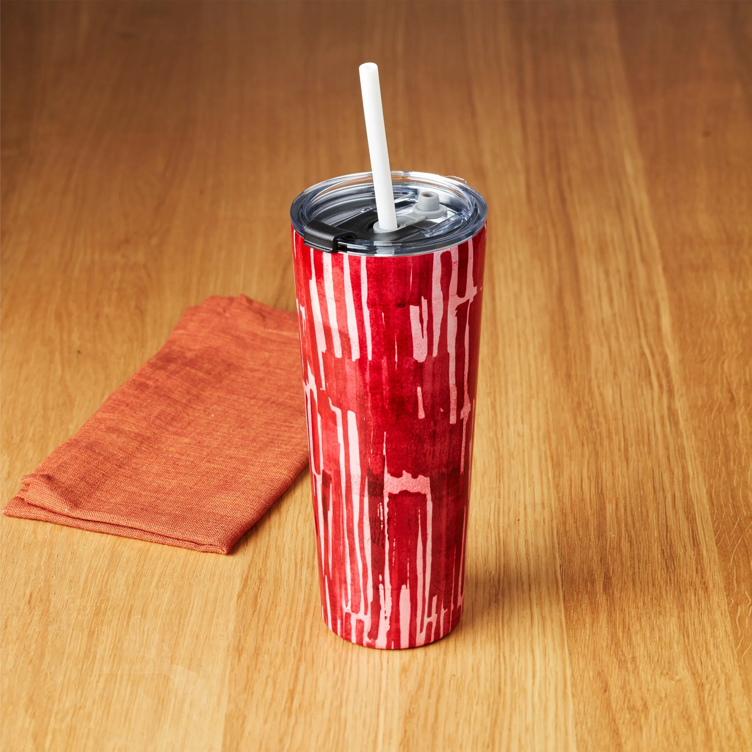 24 Oz Insulated Tumbler with Straw, Pink Stripe