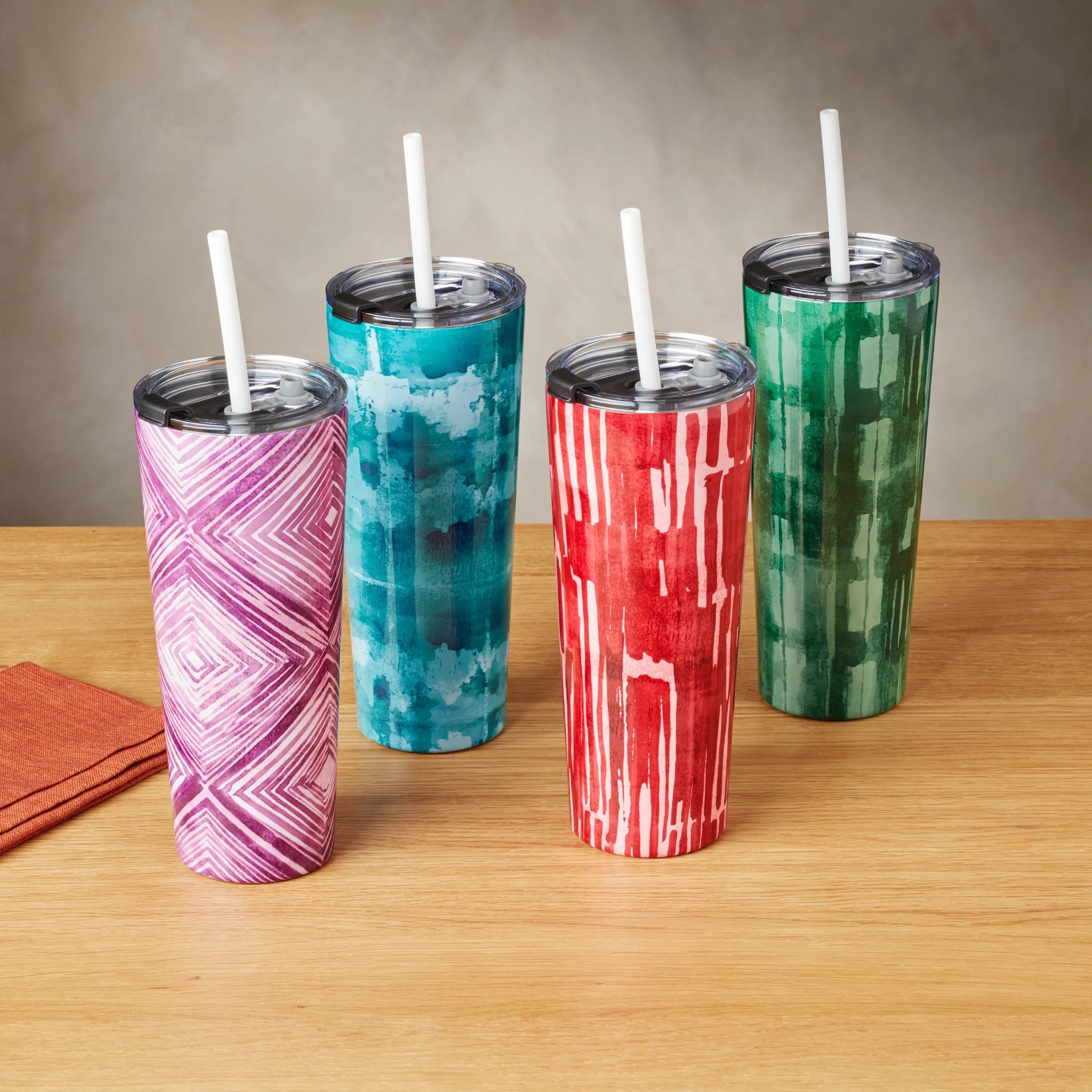 24 Oz Insulated Tumbler with Straw, Pink Stripe