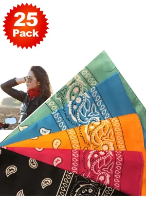 25 Pack Premium Paisley Bandana Headbands