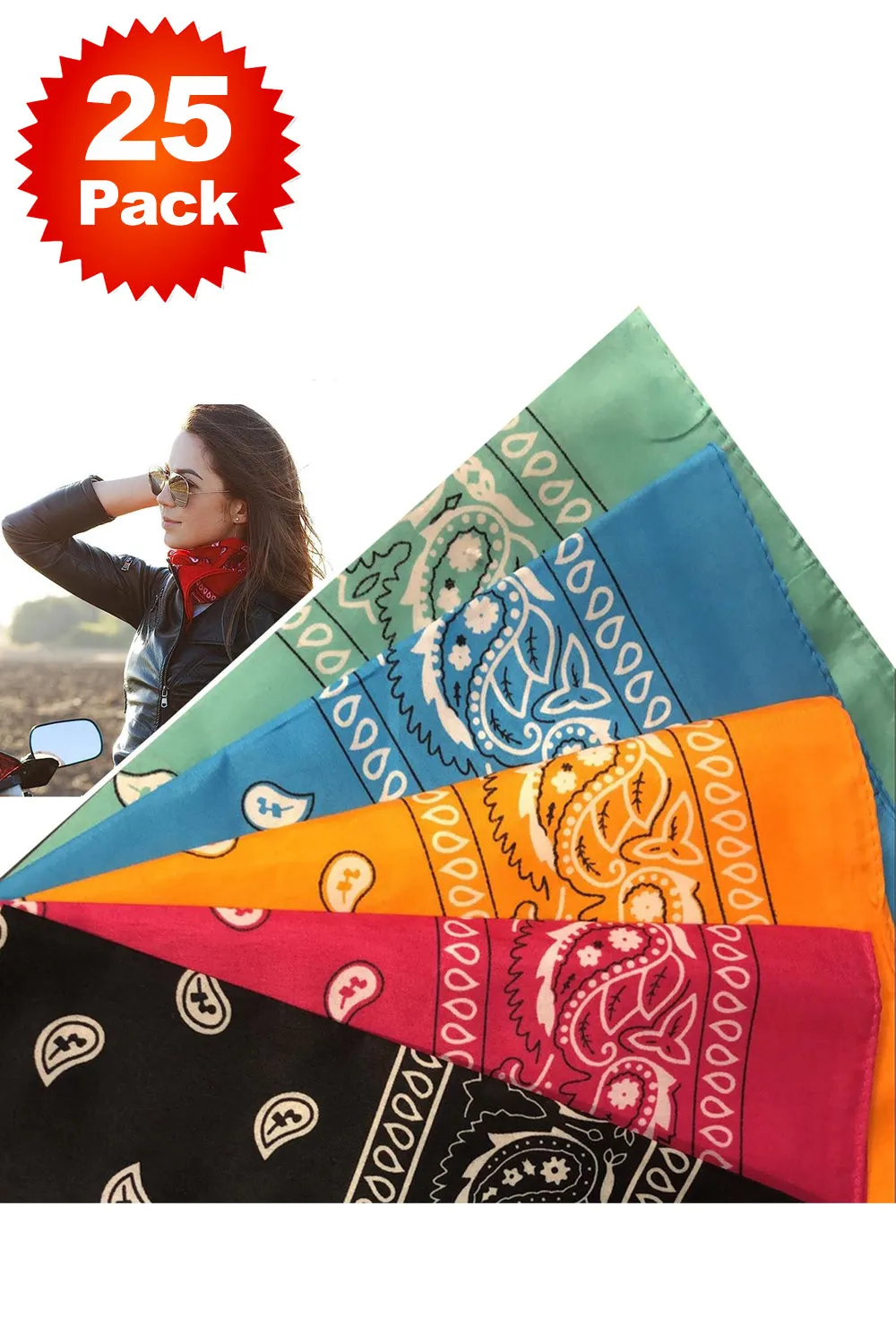 25 Pack Premium Paisley Bandana Headbands