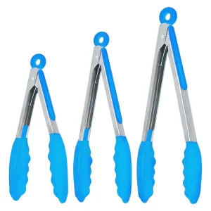 3 Piece Silicone Kitchen Tongs Stainless Steel Utensil Set