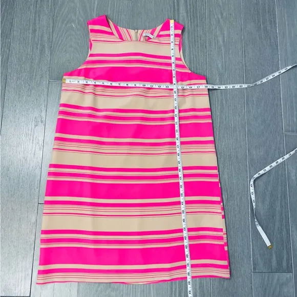 Amanda Uprichard 100% Silk Mini Shift Dress Sleeveless Pink Tan Striped Size S