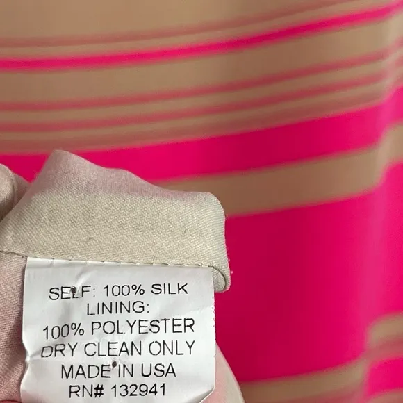 Amanda Uprichard 100% Silk Mini Shift Dress Sleeveless Pink Tan Striped Size S