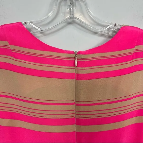 Amanda Uprichard 100% Silk Mini Shift Dress Sleeveless Pink Tan Striped Size S