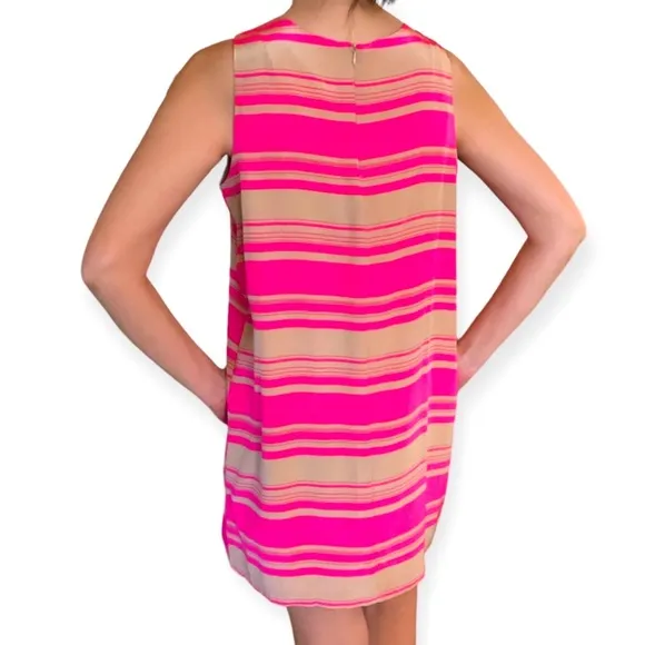 Amanda Uprichard 100% Silk Mini Shift Dress Sleeveless Pink Tan Striped Size S
