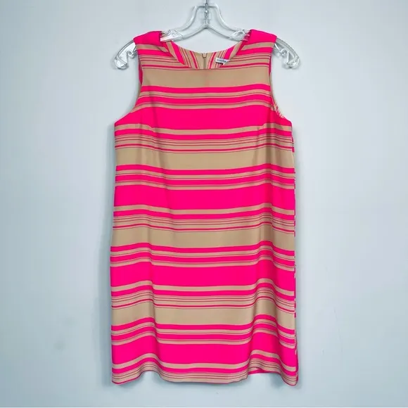 Amanda Uprichard 100% Silk Mini Shift Dress Sleeveless Pink Tan Striped Size S