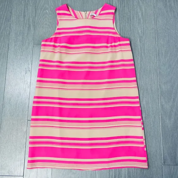 Amanda Uprichard 100% Silk Mini Shift Dress Sleeveless Pink Tan Striped Size S