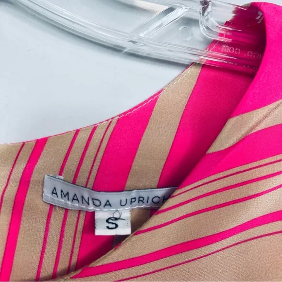 Amanda Uprichard 100% Silk Mini Shift Dress Sleeveless Pink Tan Striped Size S