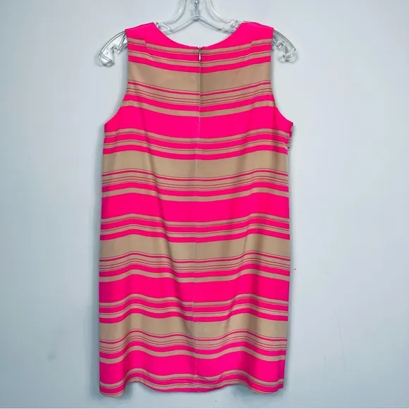 Amanda Uprichard 100% Silk Mini Shift Dress Sleeveless Pink Tan Striped Size S