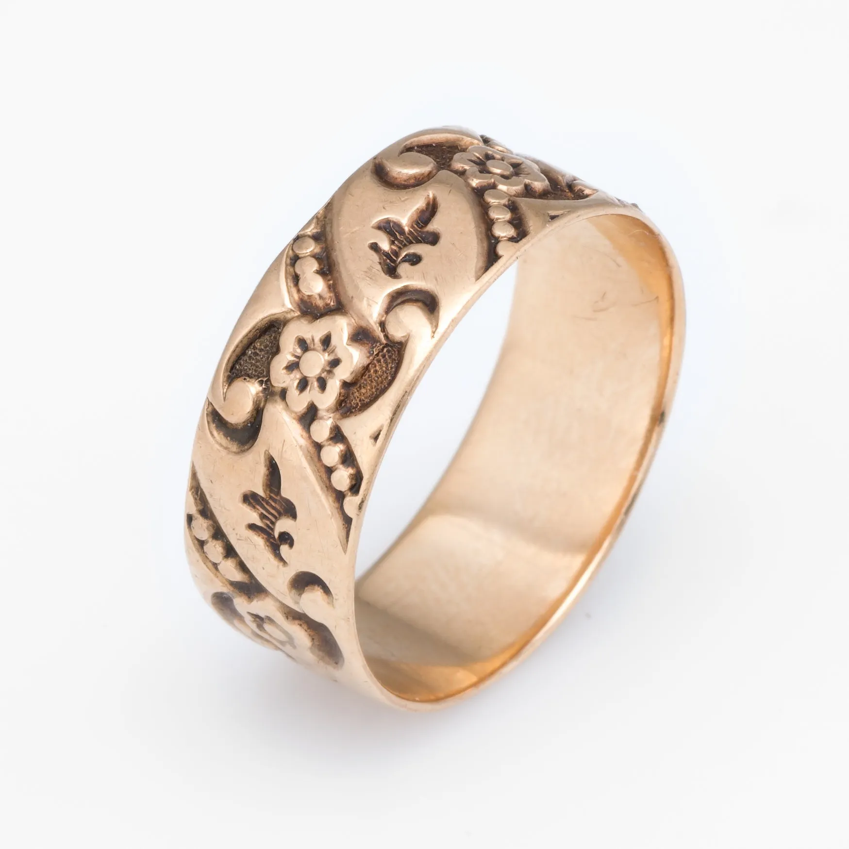 Antique Victorian Embossed Wedding Band Ring Sz 6 Vintage 10k Rose Gold Estate