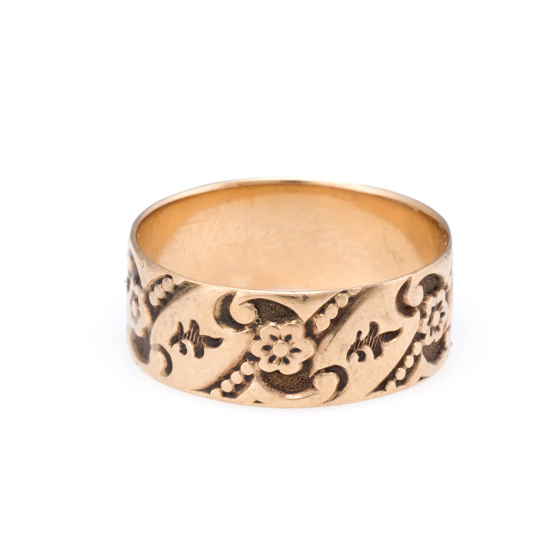 Antique Victorian Embossed Wedding Band Ring Sz 6 Vintage 10k Rose Gold Estate