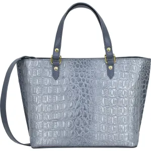 Anuschka Medium Tote Croc Embossed Silver Grey Leather