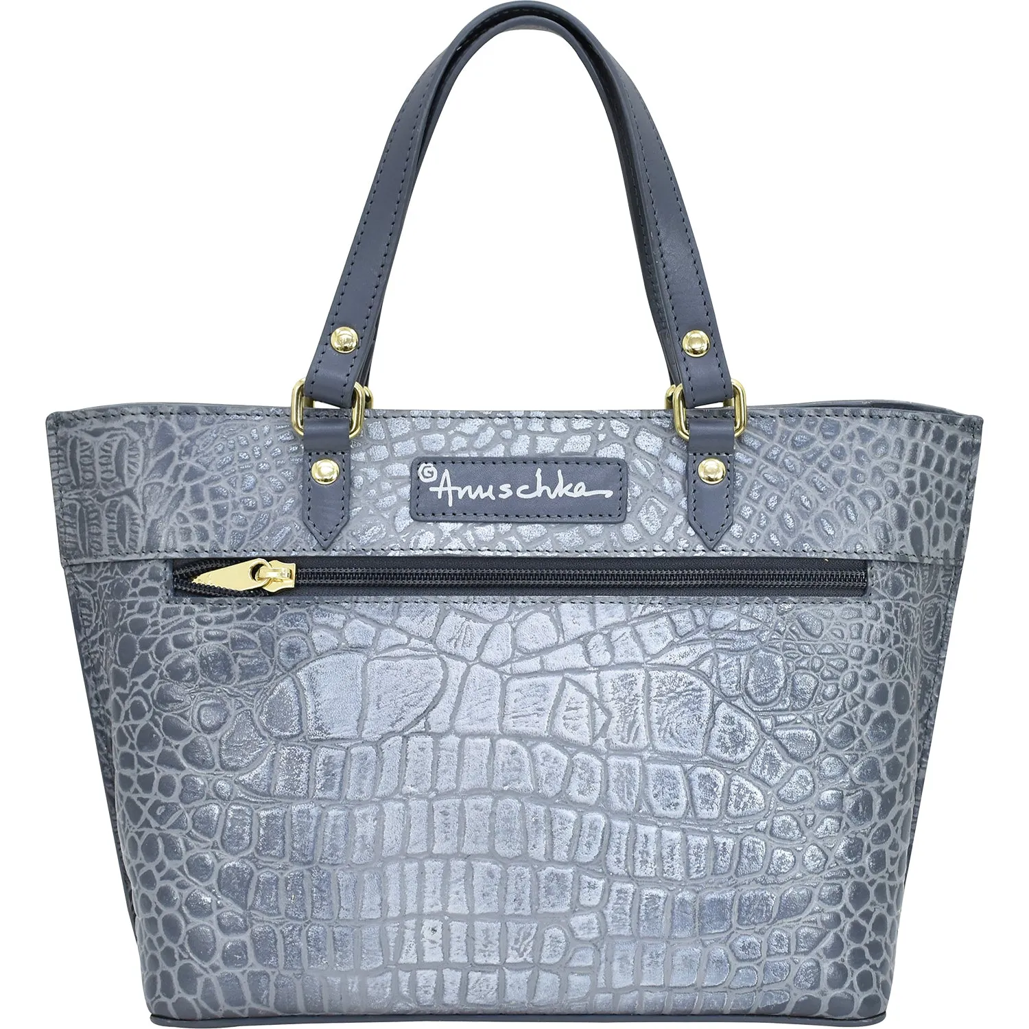 Anuschka Medium Tote Croc Embossed Silver Grey Leather