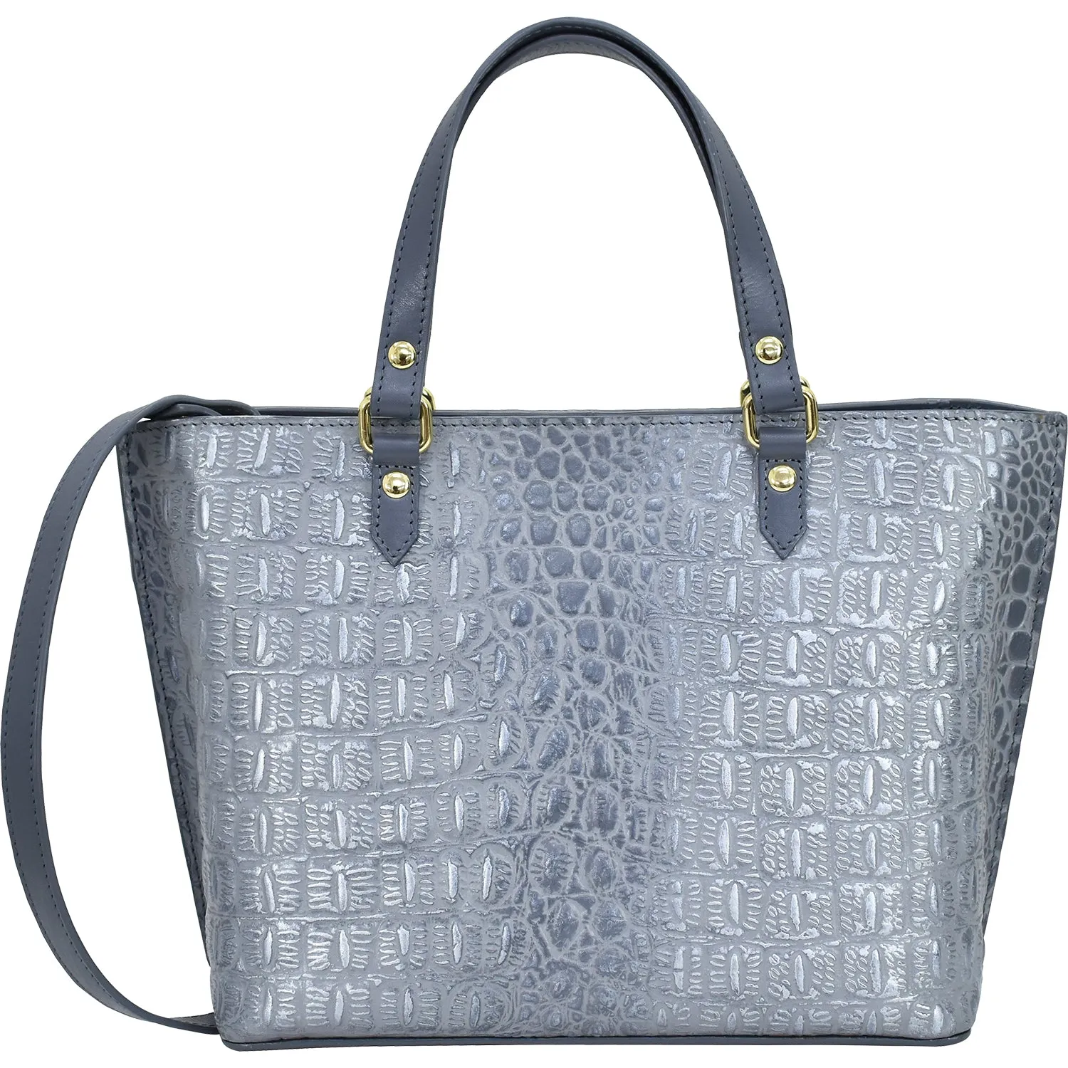Anuschka Medium Tote Croc Embossed Silver Grey Leather