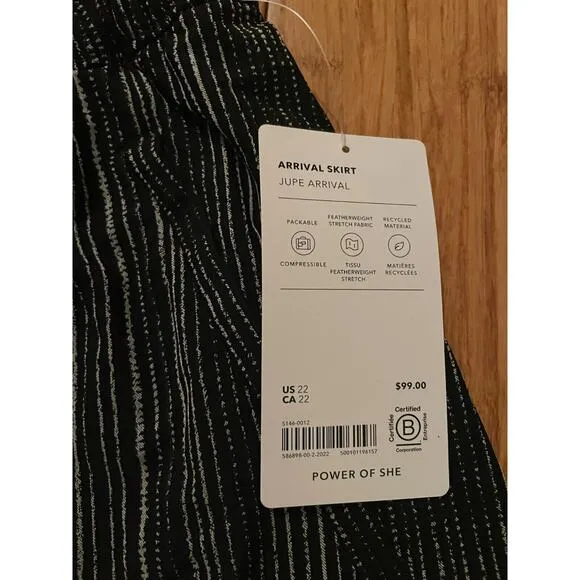 Athleta Arrival MIDI Skirt Sz. 22 Amara Stripe Black NWT Fall Travel Comfort $89