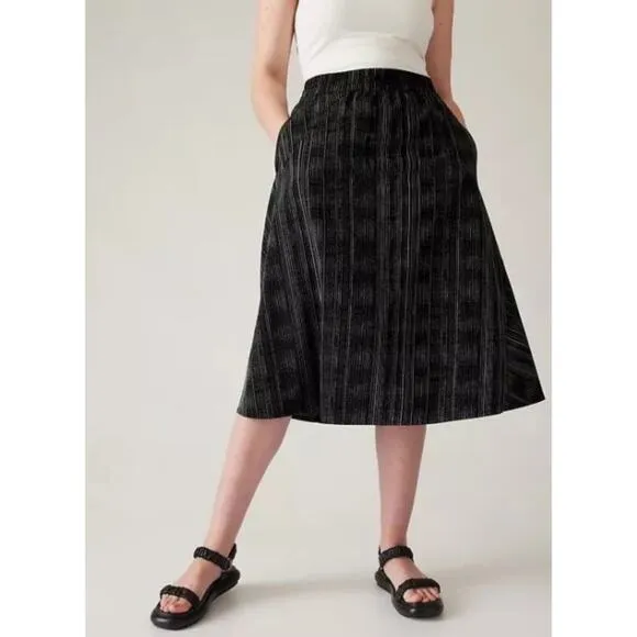 Athleta Arrival MIDI Skirt Sz. 22 Amara Stripe Black NWT Fall Travel Comfort $89