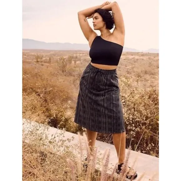 Athleta Arrival MIDI Skirt Sz. 22 Amara Stripe Black NWT Fall Travel Comfort $89