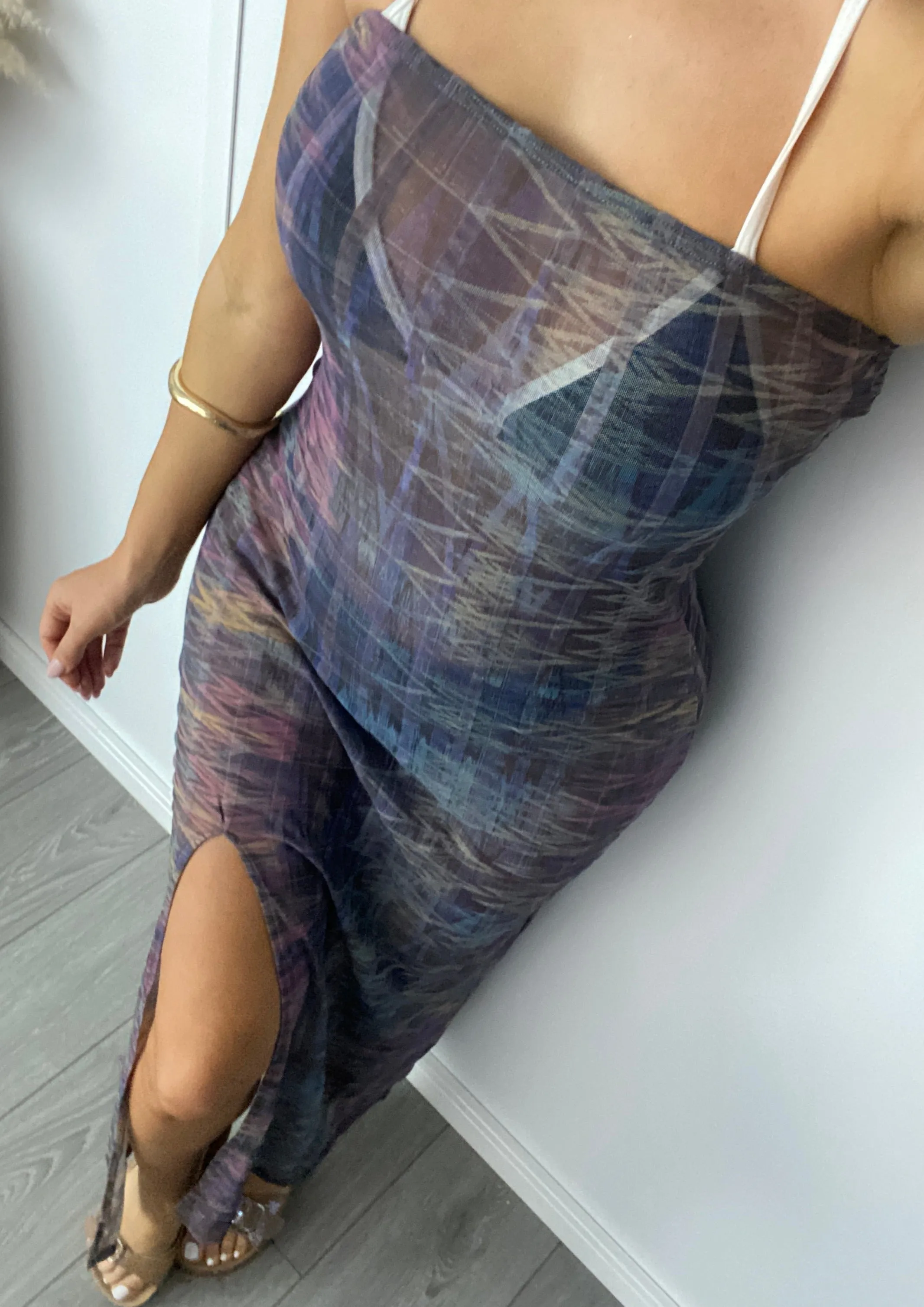 Bandeau Maxi Dress in Chevron Mesh
