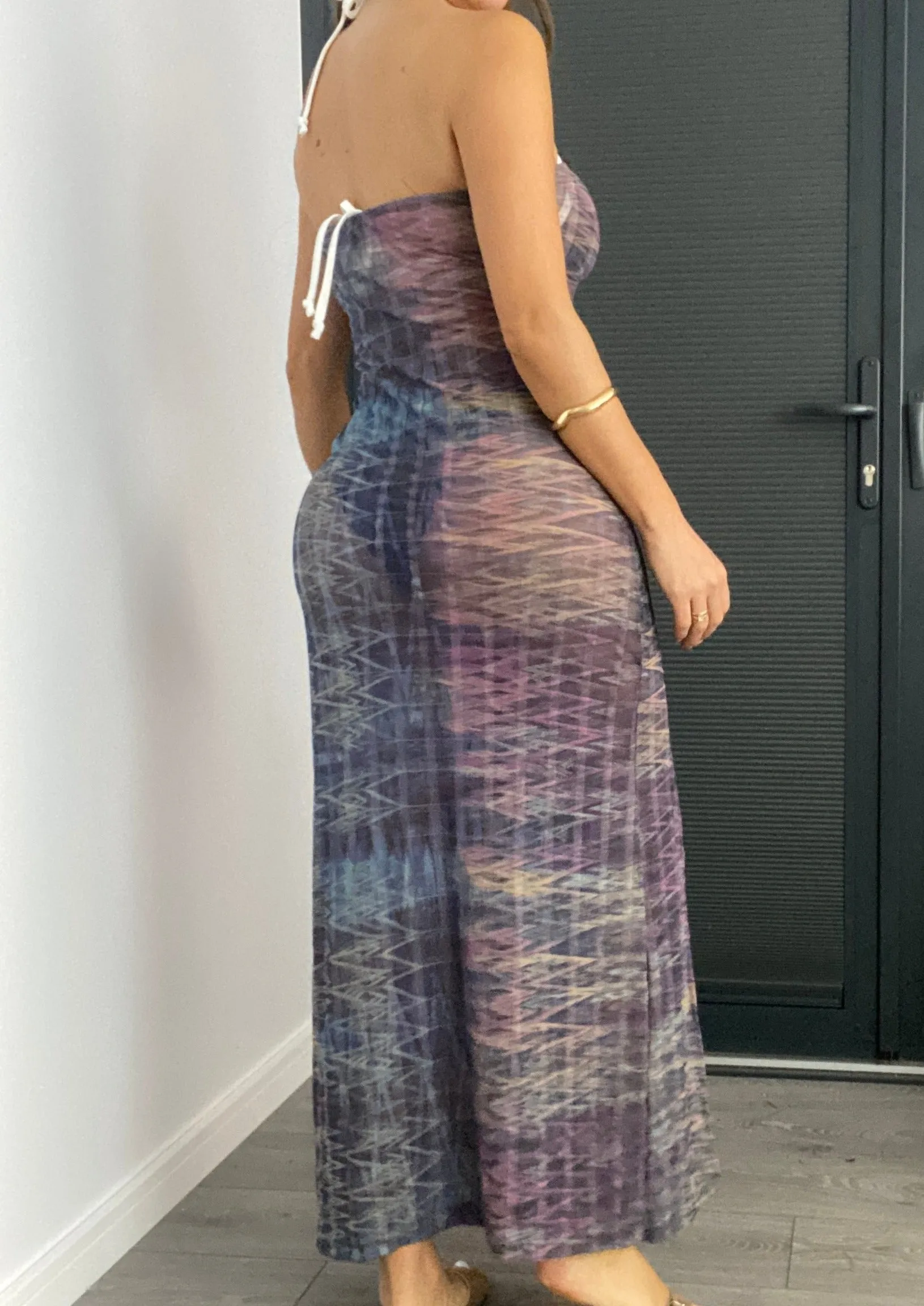 Bandeau Maxi Dress in Chevron Mesh