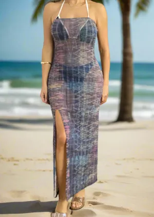 Bandeau Maxi Dress in Chevron Mesh