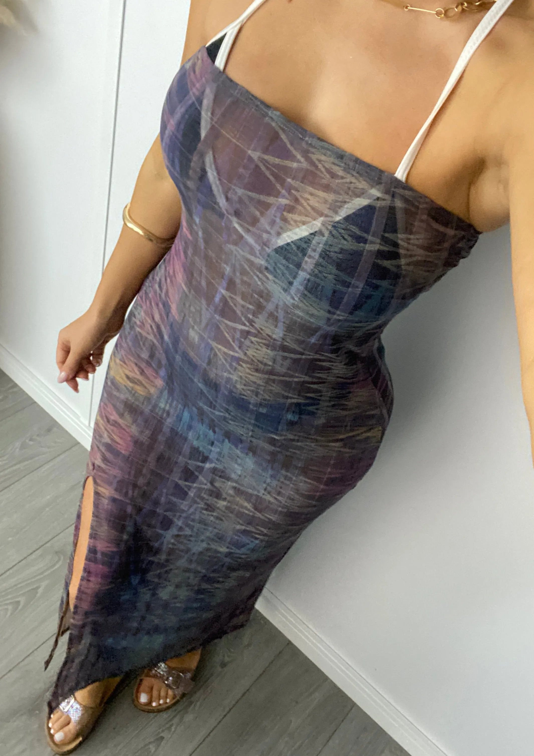 Bandeau Maxi Dress in Chevron Mesh