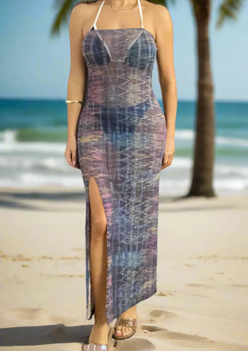 Bandeau Maxi Dress in Chevron Mesh