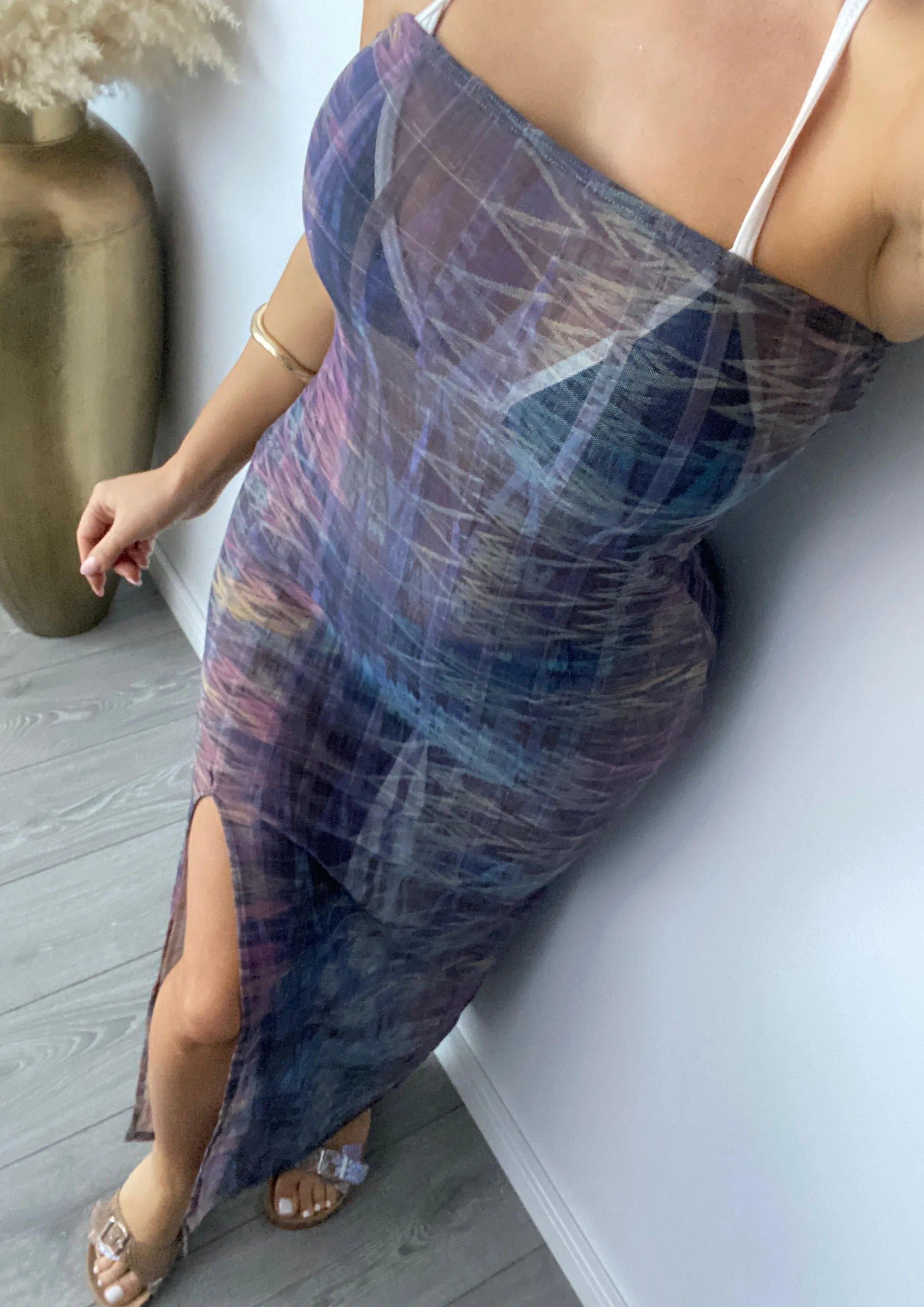 Bandeau Maxi Dress in Chevron Mesh