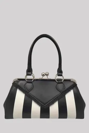 Banned Beautiful Blues Striped Handbag - Gothic Retro Purse