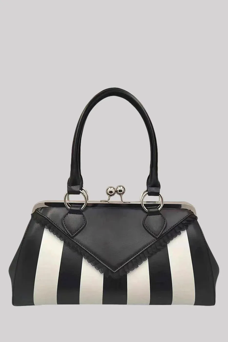 Banned Beautiful Blues Striped Handbag - Gothic Retro Purse