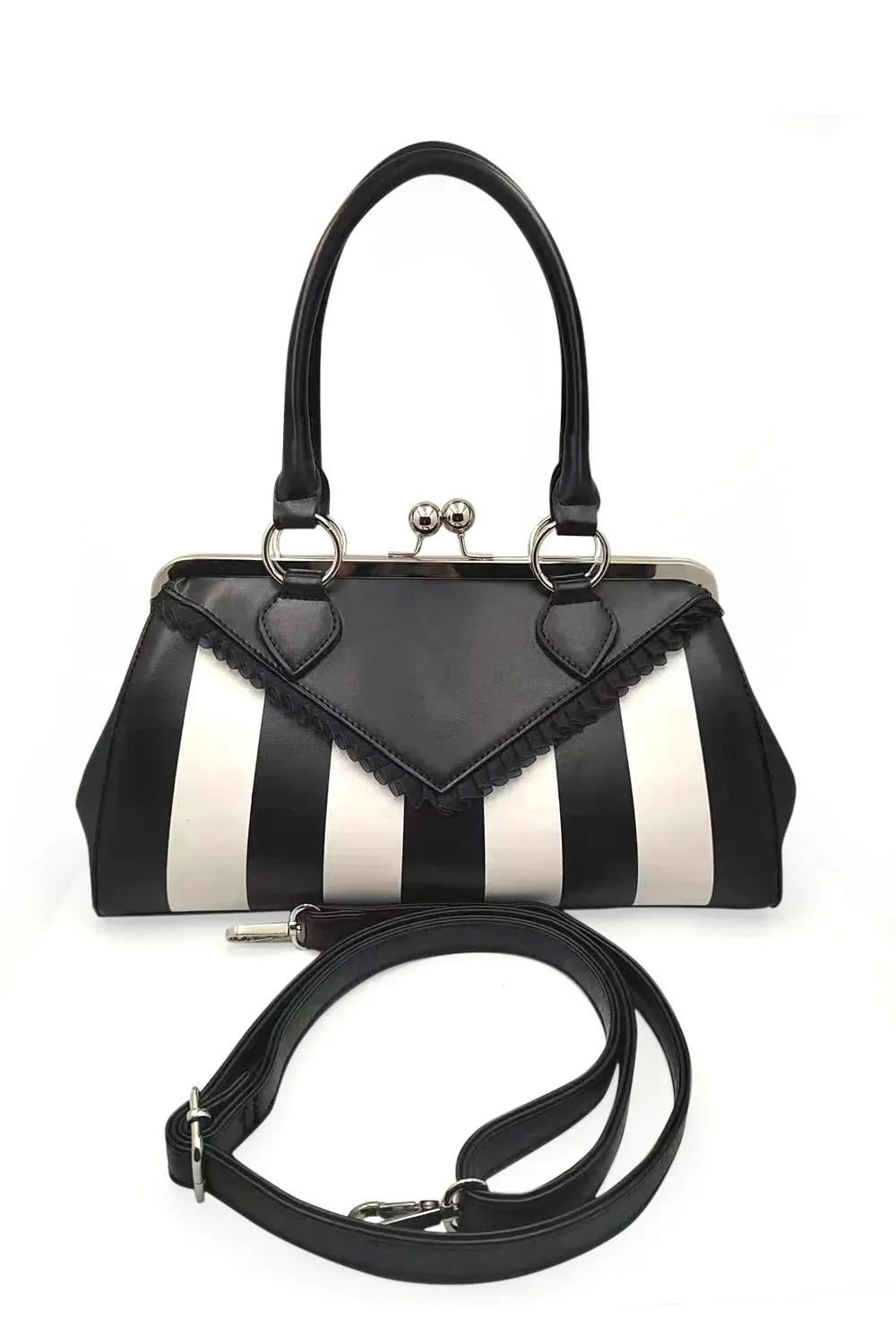 Banned Beautiful Blues Striped Handbag - Gothic Retro Purse