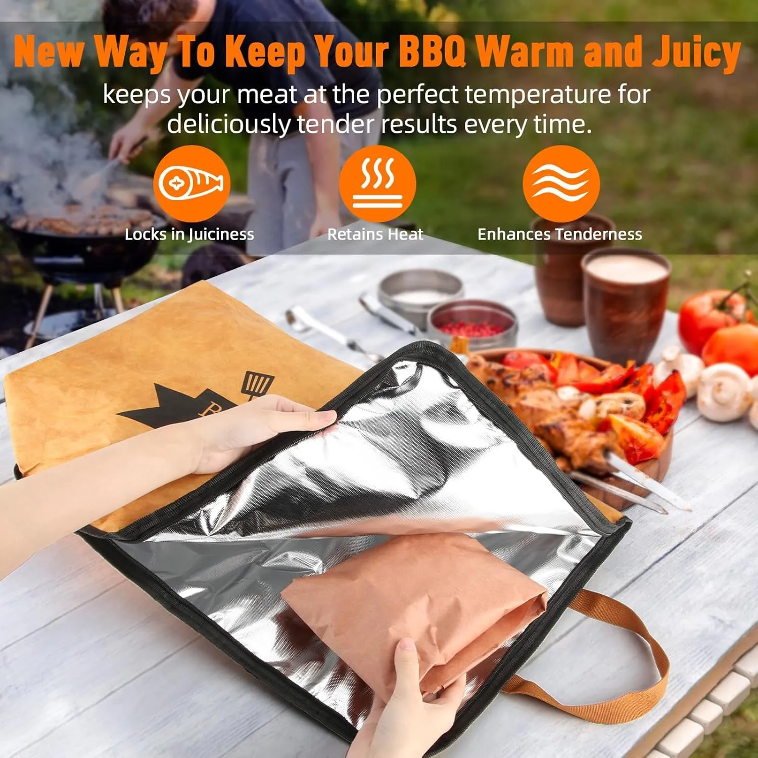 BBQ Blanket for Resting Meat,Smoker Meat Resting Blanket, Rusable Smoker Grilling Meat Insulated Resting Bag with Wide Mouth for Large Brisket/Pork Shoulders/Turkeys,Gifts for Men (BBQ Blanket 21In)