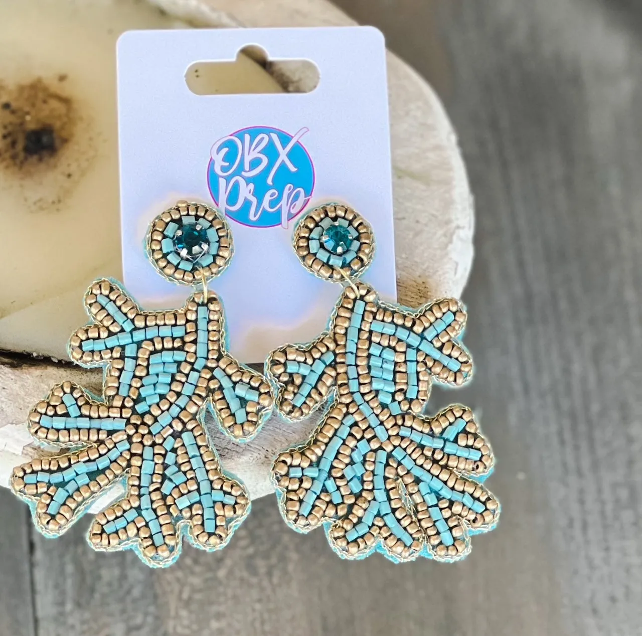 Beach Coral Blue Seed Beaded Earrings