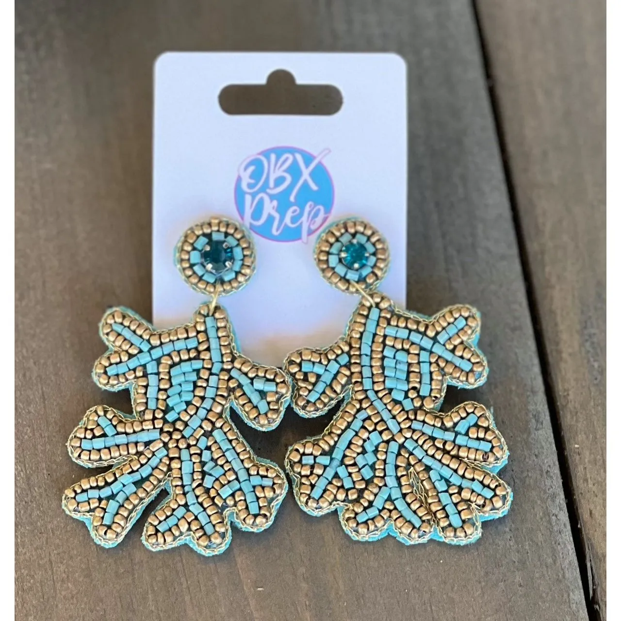 Beach Coral Blue Seed Beaded Earrings