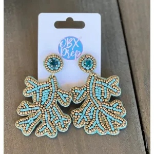 Beach Coral Blue Seed Beaded Earrings