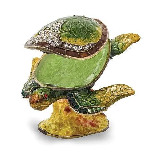 Bejeweled Enameled & Crystal Diving Sea Turtle Trinket Box