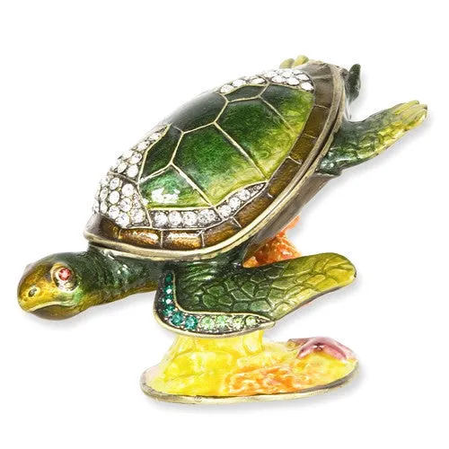 Bejeweled Enameled & Crystal Diving Sea Turtle Trinket Box