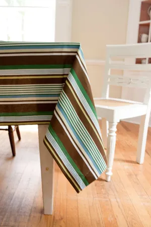 bold striped chocolate brown printed 60" square tablecloths - topper