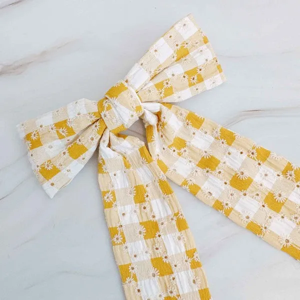 Daisy Picnic Gingham Bow Hair Clip