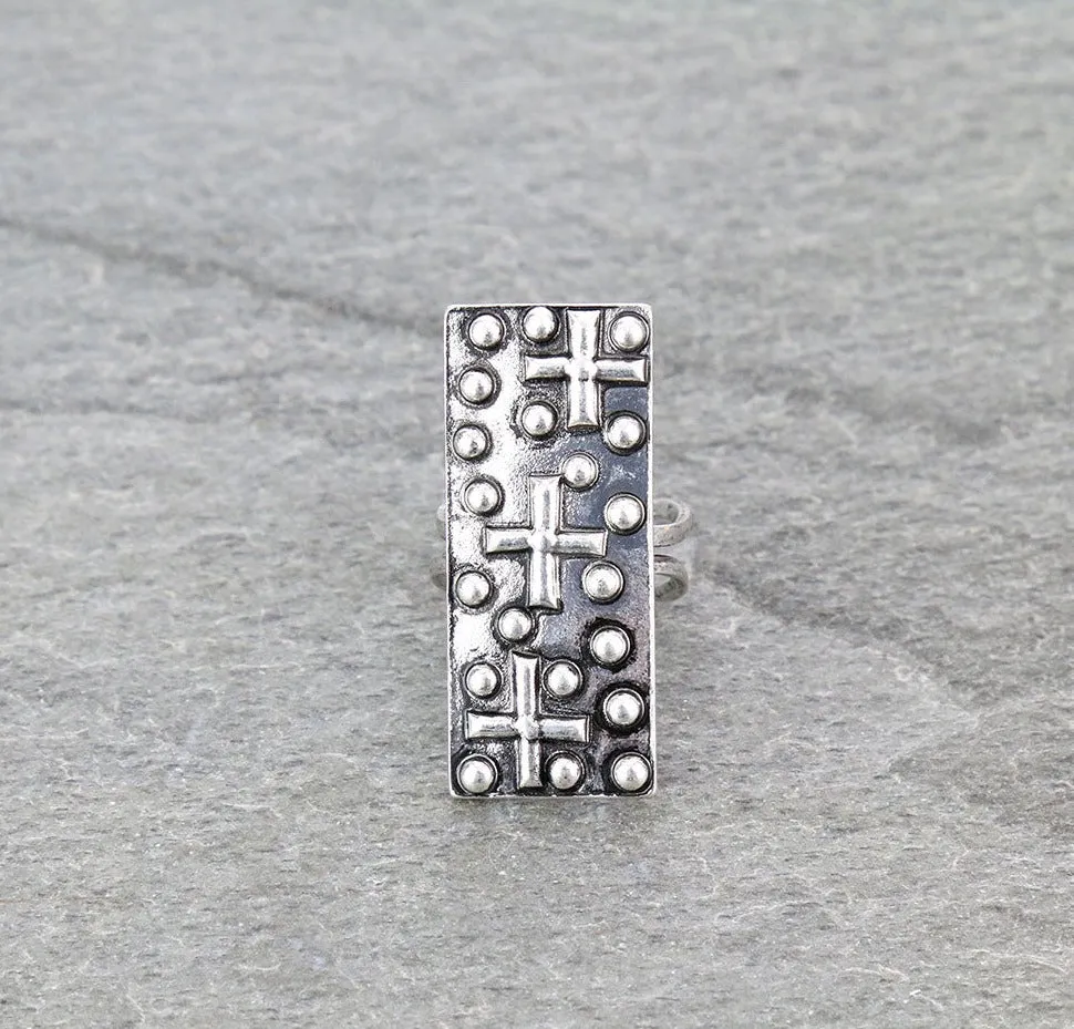 D'Anvers Rectangle Triple Cross Fashion Silver Cuff Ring
