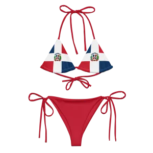 Dominican Republic Flag Two Piece Red String Bikini Set Swimsuit