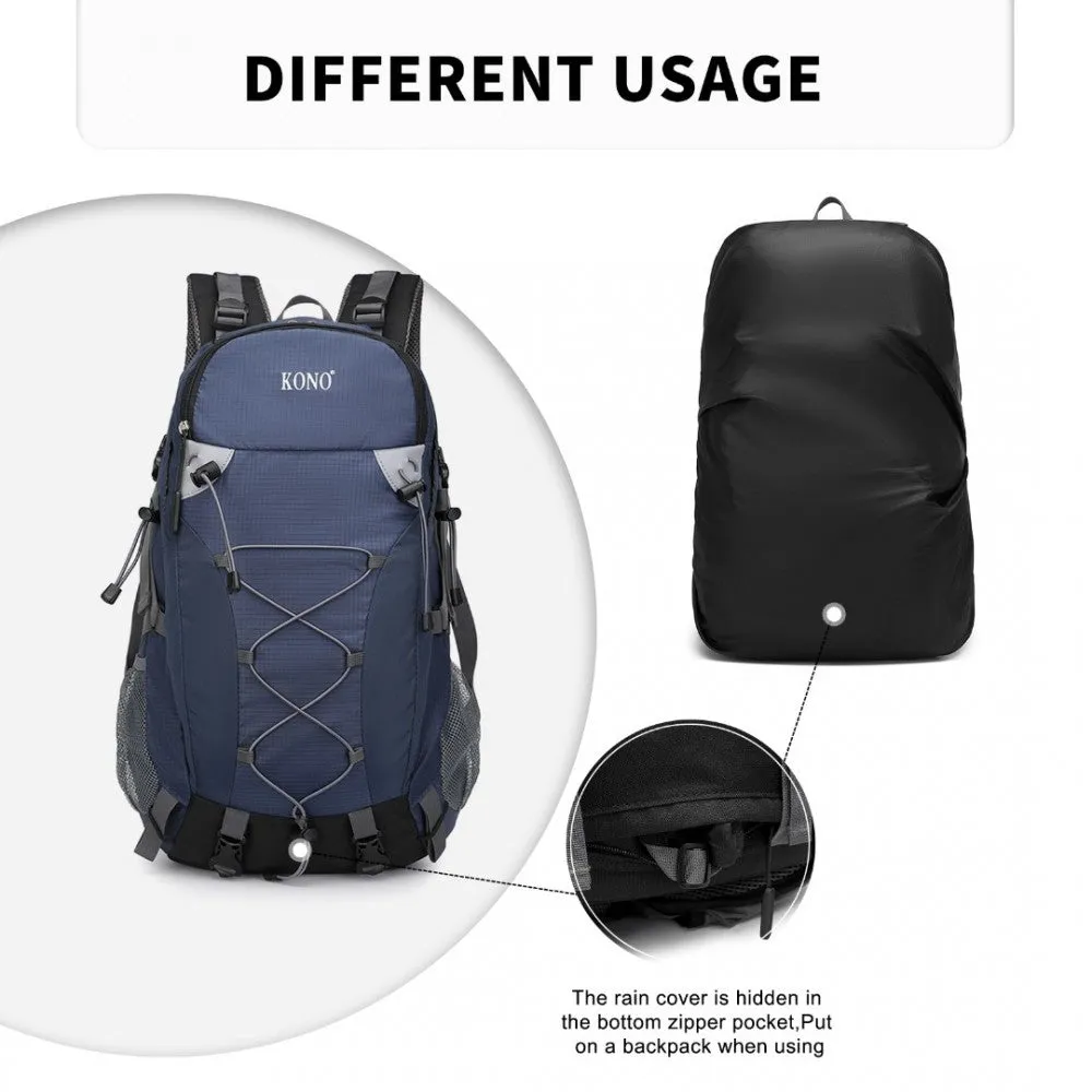 EQ2238 - Kono Multi Functional Outdoor Hiking Backpack With Rain Cover - Black