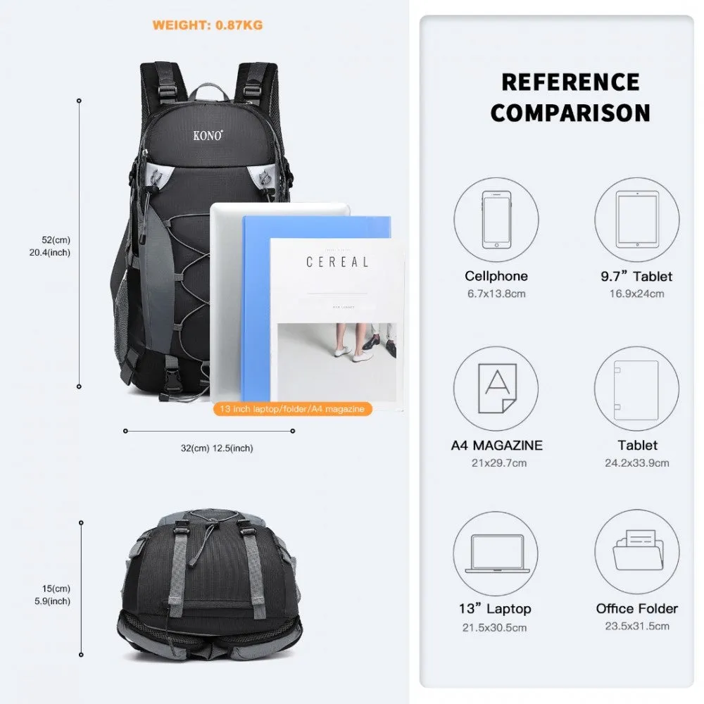EQ2238 - Kono Multi Functional Outdoor Hiking Backpack With Rain Cover - Black