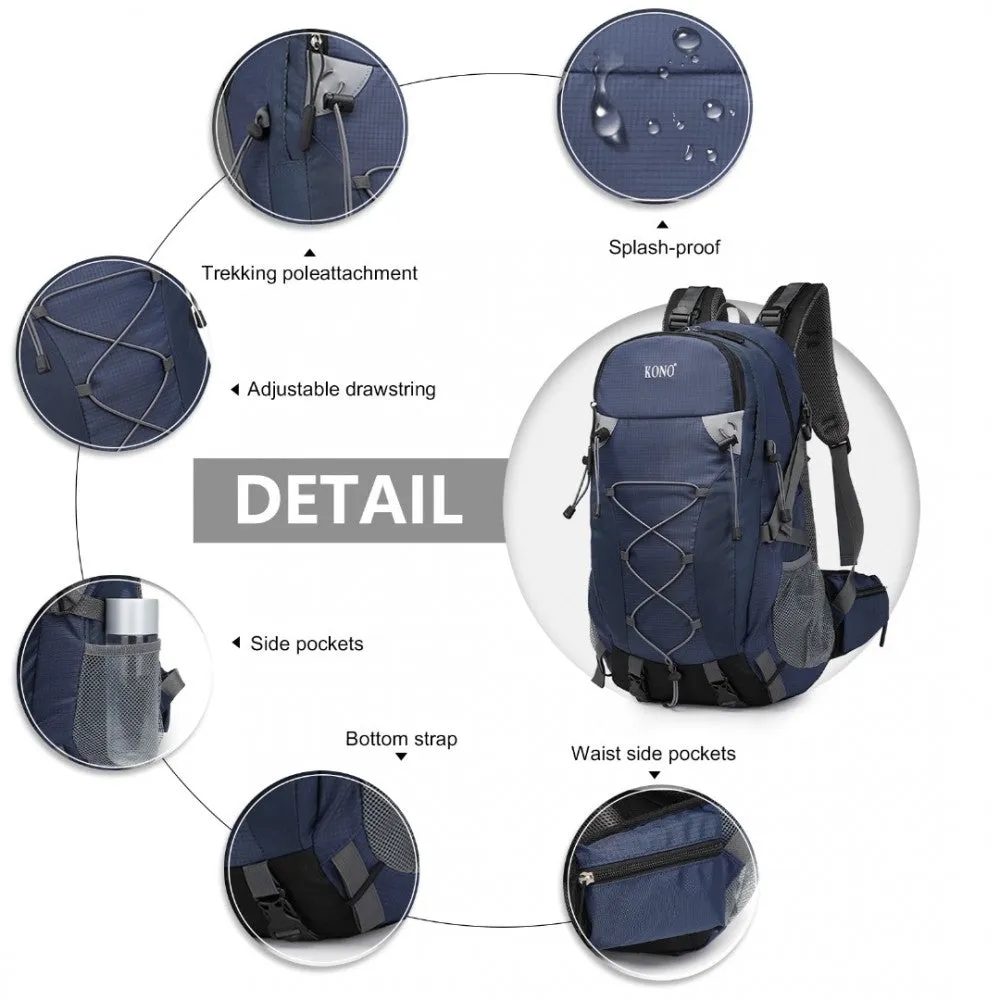 EQ2238 - Kono Multi Functional Outdoor Hiking Backpack With Rain Cover - Black