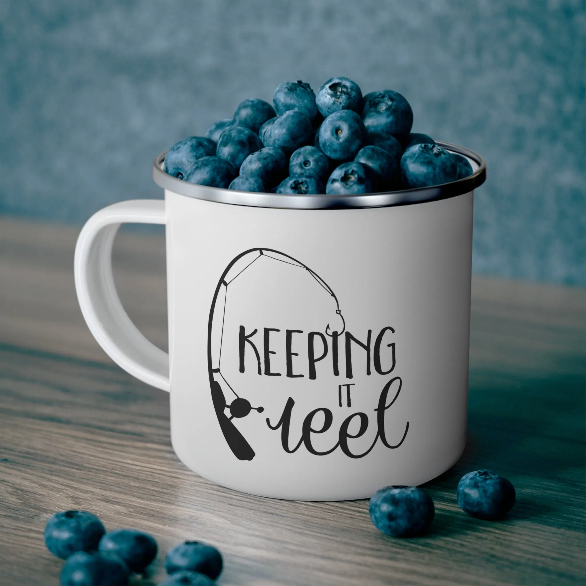 Fishing Enthusiast Enamel Camping Mug - "Keeping It Reel"